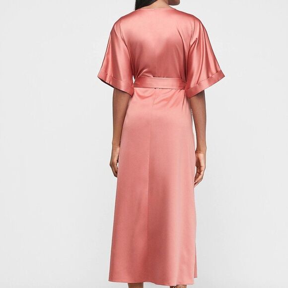 Express Satin Wrap Midi Dress in Rose Pink - Picture 10 of 11
